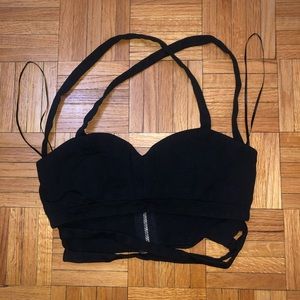 SIGNATURE8 | black crop top crisscrossing straps